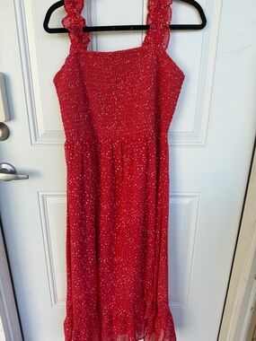 Maurices Red Speckled Smocked Dress